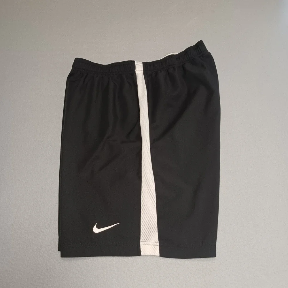 Nike Shorts Boys L Black Dri-FIT Soccer Mesh Stripe Athletic Performance